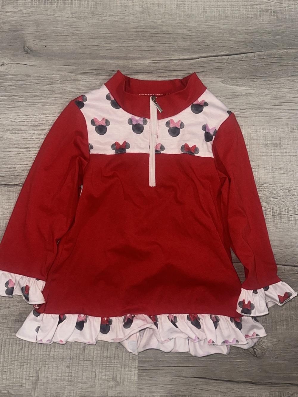 Red Minnie Mouse Long Sleeve Ruffle Top - kid size 5/6